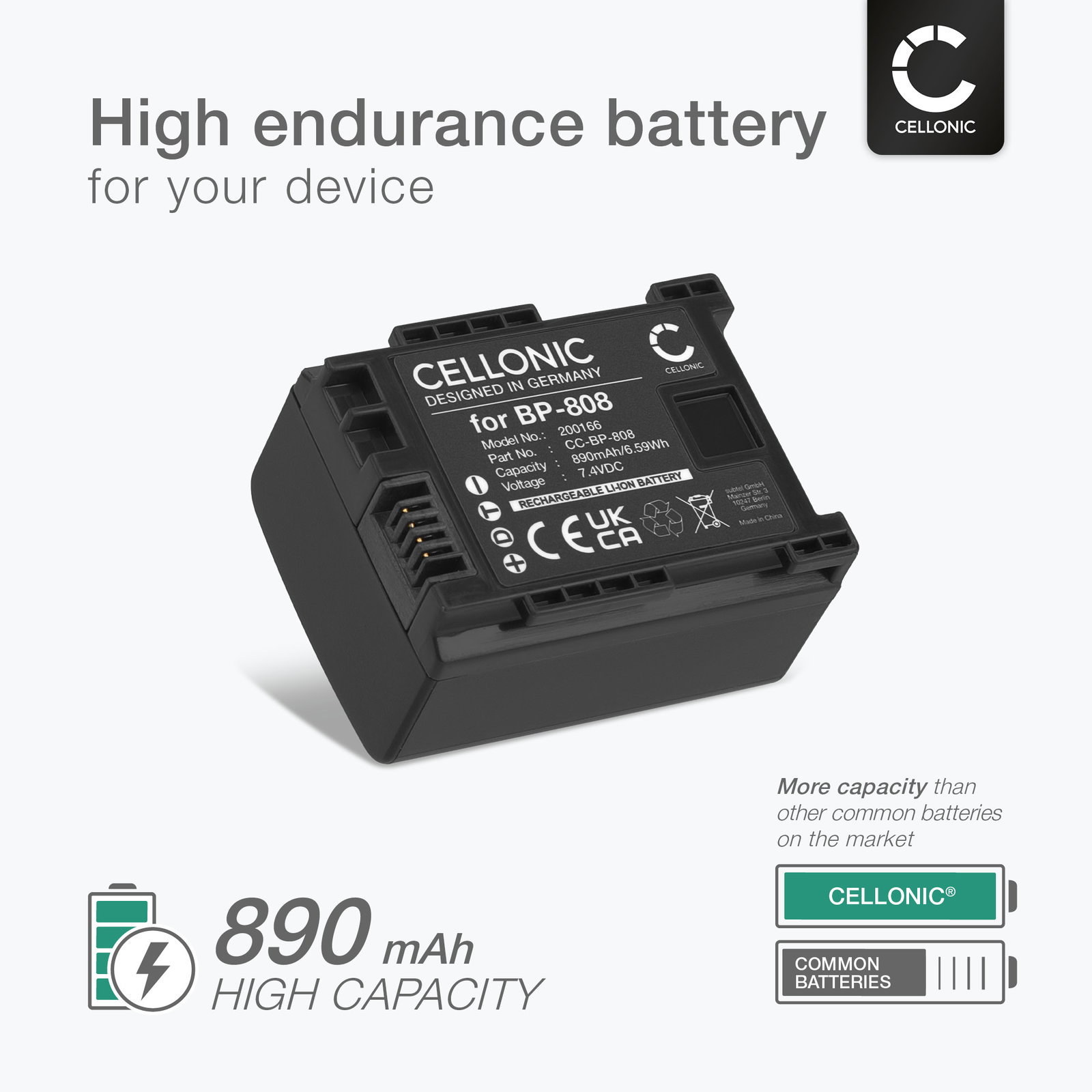 Battery for Canon Legria FS22 FS200 FS100 BP-808