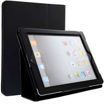 Flip Cover Tablethülle für Apple iPad 2 / iPad 3 / iPad 4 (Wake / Sleep) Tablet Schutzhülle mit Bumper und Ständer / Stankfunktion - Kunstleder schwarz Bookstyle Case Klapphülle faltbar - Touchpad Tasche / Hülle