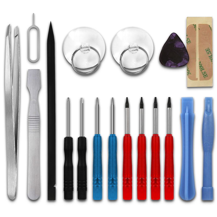 Handy Reparatur Set 18-teilig mit Pentalobe & TORX - Schraubendreher Set, Plastikheber, Saugnapf, Pinzette & Kleber | Smartphone Reparatur Werkzeug