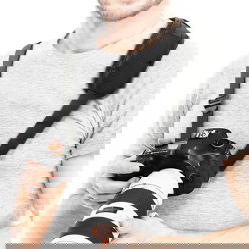 Gepolsterter Universal Kameragurt mit Schnellverschluss Schraube für Stativ-Gewinde, schwarz - Trageriemen längenverstellbar: max 1,50m Schultergurt, Tragegurt, Kameraband