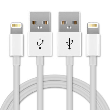 2x Lightning 8 Pin Kabel für Apple iPhone 14, 13, 12, 11, X, XS, XR, 8, 7, SE Handy Ladekabel - 1m weiß - Datenkabel für Smartphone