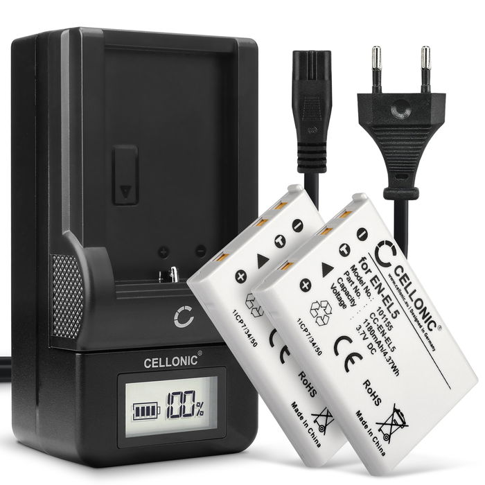 2x Nikon Coolpix P530 Akku + Ladegerät 1180mAh Ersatzakku Batterie von CELLONIC