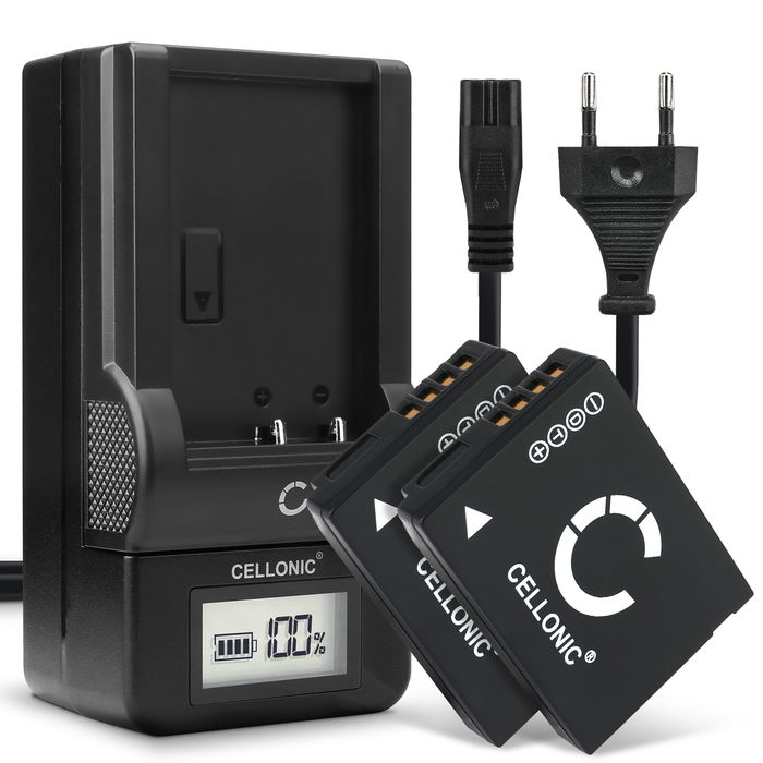 2x Panasonic Lumix DMC-TZ20 Akku + Ladegerät 890mAh Ersatzakku Batterie von CELLONIC