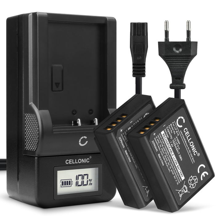 2x Canon EOS 3000D Akku + Ladegerät 1020mAh Ersatzakku Batterie von Cellonic