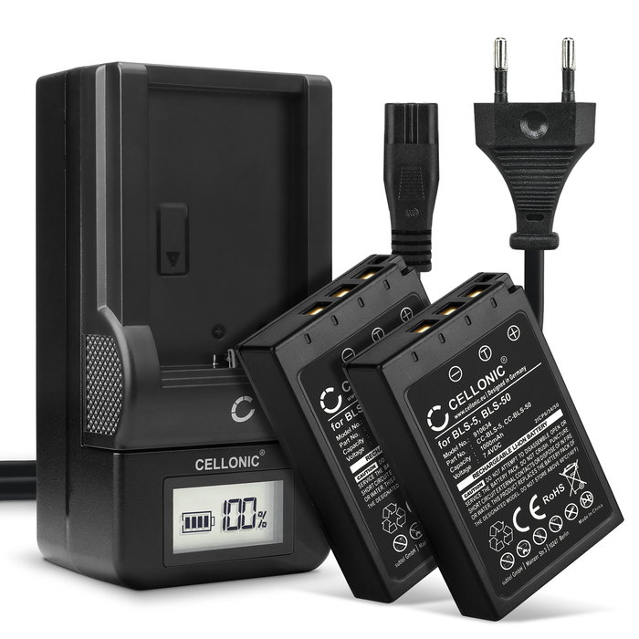 2x Olympus OM System OM-5 Akku + Ladegerät 1000mAh Ersatzakku Batterie von CELLONIC