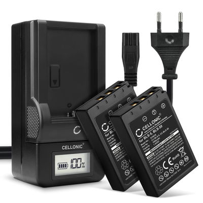 2x Ersatz Akku BCS-1 BCS-5 + Ladegerät BLS-5 BLS-50 für Olympus Pen E-PL7, OM-D E-M10 Mark II, Olympus Stylus 1, Pen E-PL6, E-450, E‑P3 Kamera - 1000mAh Ersatzakku Batterie, Ladekabel, Akkuladegerät