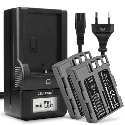 2x Ersatz Akku EN-EL3 EN-EL3e EN-EL3a + Ladegerät MH-18a für Nikon D300S D300 D100 D200 D50 D70 D700 D70s D80 D90 D900 Kamera - 1600mAh Ersatzakku Batterie, Ladekabel, Akkuladegerät