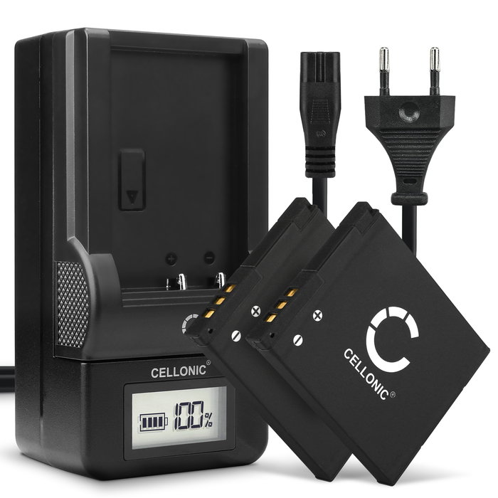 2x Panasonic Lumix DMC-FS50 Akku + Ladegerät 600mAh Ersatzakku Batterie von CELLONIC