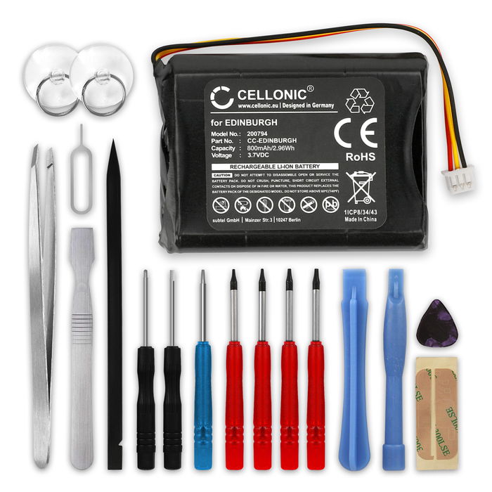 TomTom ONE Europe Akku + Werkzeug-Set 800mAh Ersatzakku Batterie von CELLONIC