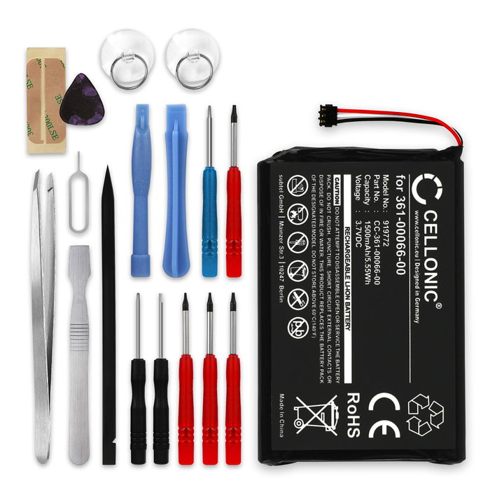 Garmin NüviCam LMTHD Akku + Werkzeug-Set 17tlg 1500mAh Ersatzakku Batterie von Cellonic