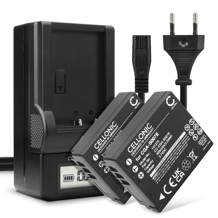 2x Panasonic DE-A25B Akku + Ladegerät 900mAh Ersatzakku Batterie von CELLONIC