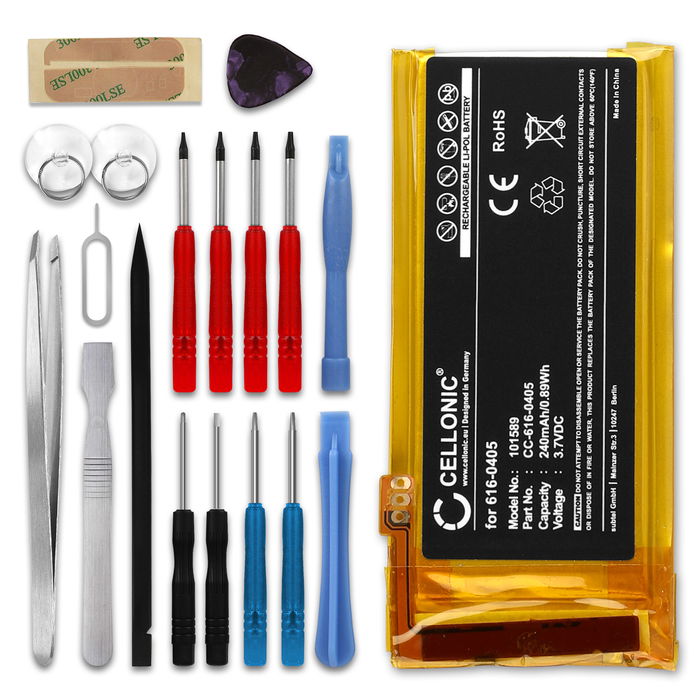 Apple iPod nano 4 Gen. - A1285 Akku + Werkzeug-Set 240mAh Ersatzakku Batterie von CELLONIC