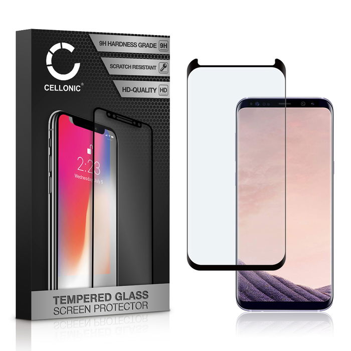CELLONIC Display Schutzglas kompatibel mit Samsung Galaxy S8 Plus (SM-G955 / SM-G955F) Handyglas - 3D Case-friendly 9H 0,33mm Full Glue schwarz - Handy Schutzfolie Displayschutz Glas Folie, Screen Protector Glass