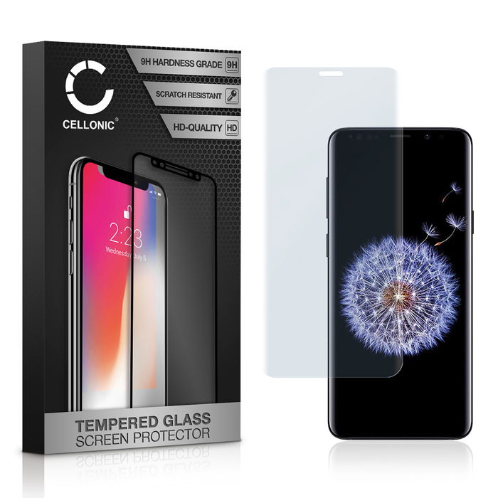 CELLONIC Display Schutzglas kompatibel mit Samsung Galaxy S9 Plus (SM-G965) Handyglas - 3D Full Cover 9H 0,33mm Edge Glue Transparent - Handy Schutzfolie Displayschutz Glas Folie, Screen Protector Glass