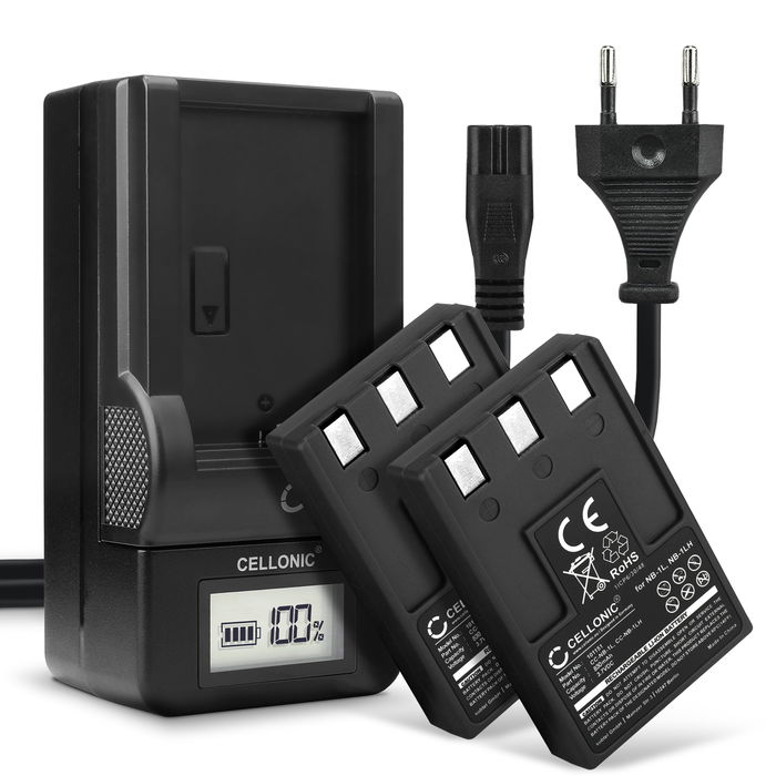 2x Canon Digital IXUS V2 Akku + Ladegerät 830mAh Ersatzakku Batterie von CELLONIC