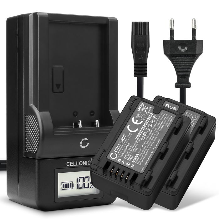 2x CELLONIC Camera Battery for Panasonic HC-V180 V10 V160 V270 V380 V777 V800 HC-VXF990 HC-VX980 HC-W580 HDC-SD40 Replacement VW-VBK180 VW-VBT190 -VBY100 Battery 1780mAh Backup + Charger VW-BC10