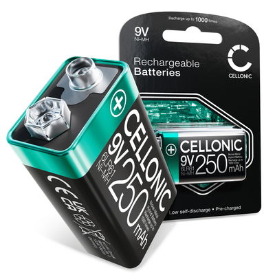 CELLONIC 9V Akku Batterien - 250mAh - vorgeladen, lange Lebensdauer - 1x Akku 9V / E Block / 6F22 / 6LR61 / AM-61 für Rauchmelder, kabellose Mikrofone, Spielzeug oder Festnetztelefone