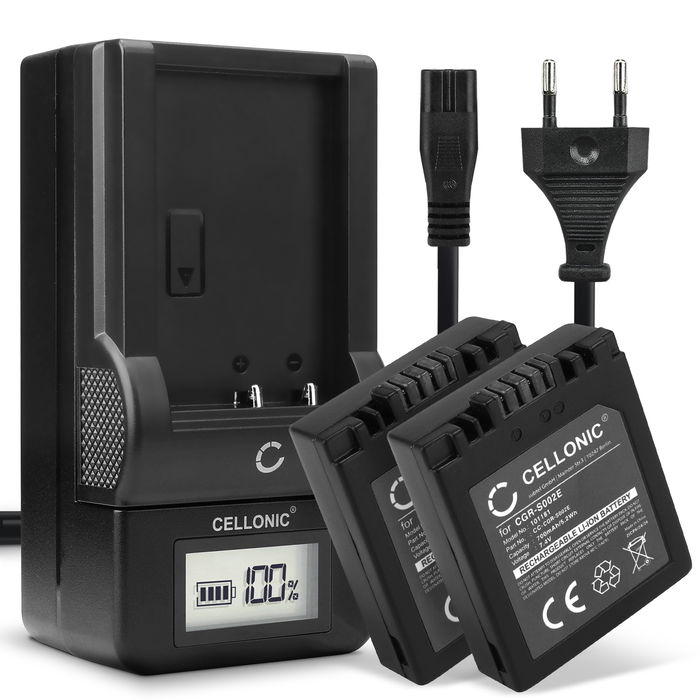 2x Panasonic CGA-S002E/1B Akku + Ladegerät 700mAh Ersatzakku Batterie von CELLONIC
