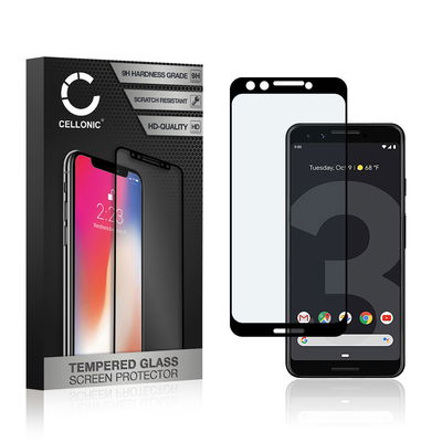 CELLONIC Display Schutzglas kompatibel mit Google Pixel 3 Handyglas - 3D Case-friendly 9H 0,33mm Edge Glue schwarz - Handy Schutzfolie Displayschutz Glas Folie, Screen Protector Glass
