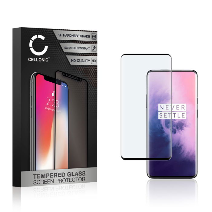CELLONIC Display Schutzglas kompatibel mit OnePlus 7 Pro / 7T Pro Handyglas - 3D Case-friendly 9H 0,33mm Edge Glue schwarz - Handy Schutzfolie Displayschutz Glas Folie, Screen Protector Glass