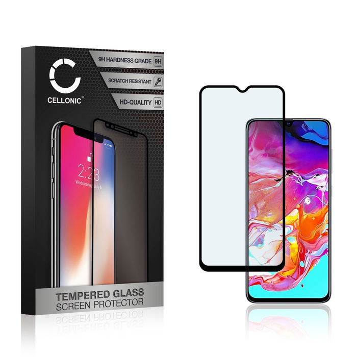 CELLONIC Display Schutzglas kompatibel mit Samsung Galaxy A70 (SM-A705) Handyglas - 3D Case-friendly 9H 0,33mm Full Glue schwarz - Handy Schutzfolie Displayschutz Glas Folie, Screen Protector Glass