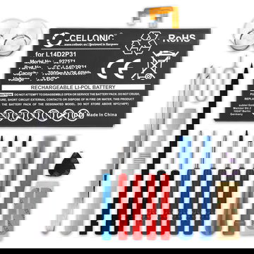 Tablet Ersatz Akku für Lenovo Tab 2 A10-70, Tab 2 A10-70F, Tab 2 A10-70L, TB-X103F, Tab 4 TB-X304L, TB-X704N - 7000mAh Ersatzakku L14D2P31, SB18C03763 Tabletakku + Werkzeug-Set Batterie