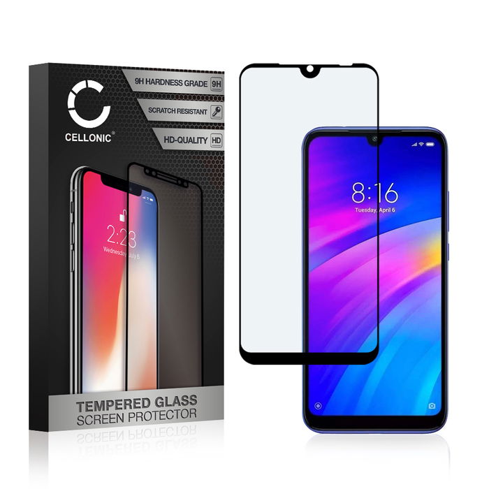 CELLONIC Display Schutzglas kompatibel mit Xiaomi Redmi 7 Handyglas - 3D Case-friendly 9H 0,33mm Full Glue schwarz - Handy Schutzfolie Displayschutz Glas Folie, Screen Protector Glass