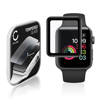 CELLONIC Display Schutzglas kompatibel mit Apple Watch 1 / 2 / 3 - 42mm Smartwatch / Fitness Tracker - 3D Full Cover 9H 0,30mm Full Glue - Smartwatchglas Schutzfolie schwarz Displayschutz Glas Folie Screen Protector Glass