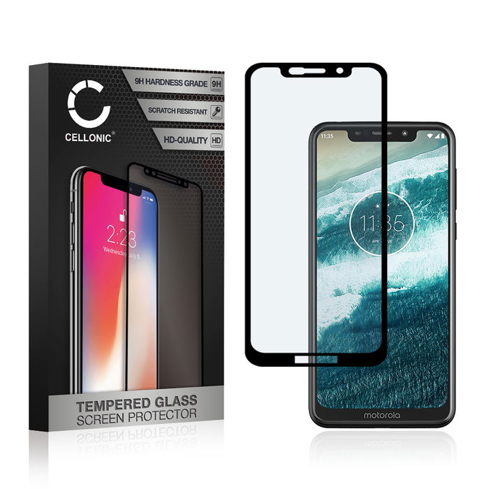 CELLONIC Display Schutzglas kompatibel mit Motorola One (P30 Play) Handyglas - 3D Full Cover 9H 0,33mm Full Glue schwarz - Handy Schutzfolie Displayschutz Glas Folie, Screen Protector Glass