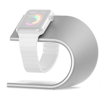 Apple Watch Ladestation Halterung - Uhren Ständer für Applewatch SE 7 6 5 4 3 2 1 - Größe 38mm 40mm 42mm 44mm - Smartwatch Ladekabel Docking Station Ladegerät Halter - Charger Stand Ladeständer Ladedock, silber