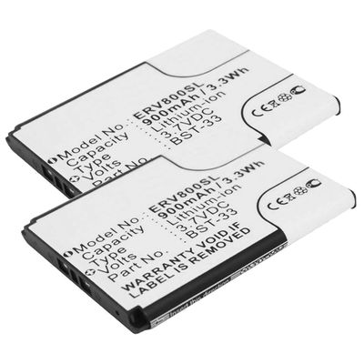 2x Ersatz Akku für Sony Ericsson C903 C702 G705u G502 G700 G900 Handy / Smartphone - Ersatzakku BST-33 900mAh , Handyakku