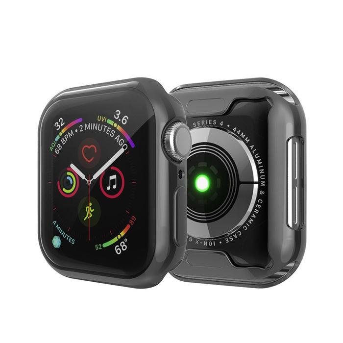 subtel 2 in 1 Schutzhülle für Apple Watch SE / 6 / 5 / 4 - 40mm Bumper Case + Display Schutzglas, 360° Vollschutz f. Gehäuse u. Touch Bildschirm, Hülle Displayschutz Protector, Transparent / schwarz