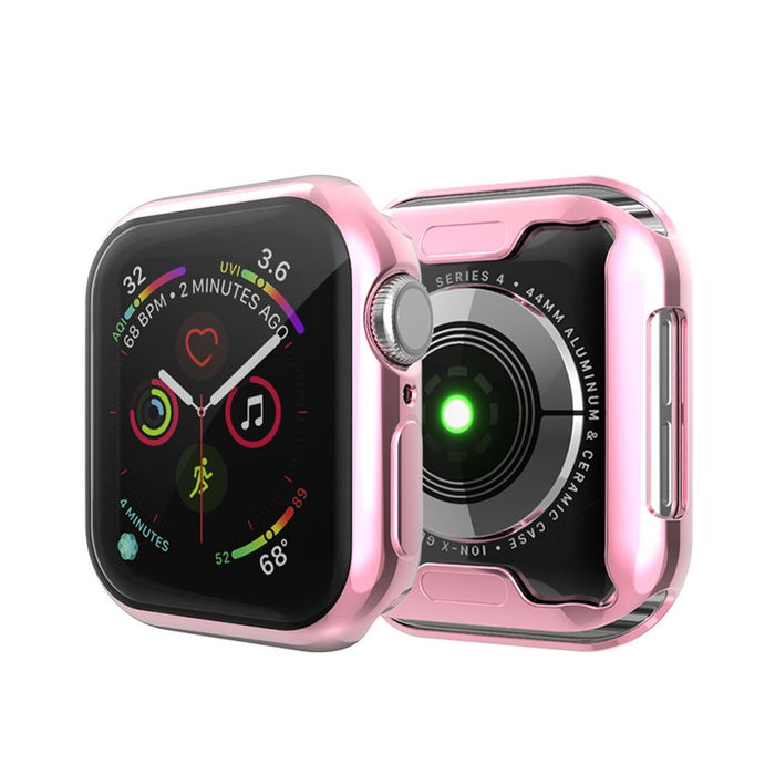 subtel 2 in 1 Schutzhülle für Apple Watch SE / 6 / 5 / 4 - 44mm Bumper Case + Display Schutzglas, 360° Vollschutz f. Gehäuse u. Touch Bildschirm, Hülle Displayschutz Protector, rosa