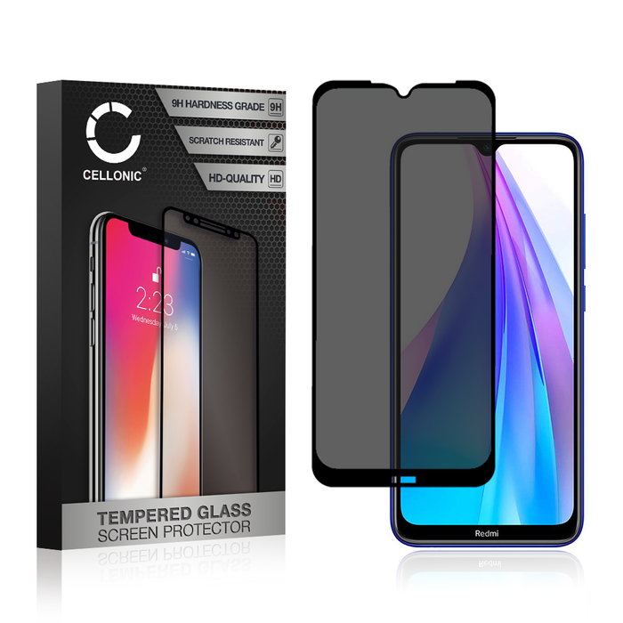 CELLONIC Display Schutzglas kompatibel mit Xiaomi Redmi Note 8T Handyglas - Blickschutz 9H 0,33mm Edge Glue schwarz - Handy Schutzfolie Displayschutz Glas Folie, Screen Protector Glass