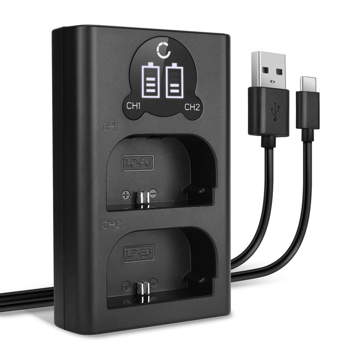 USB Dual Schnellladegerät für Canon LP-E6N Akkuladegerät Netzteil Ladekabel + USB Kabel