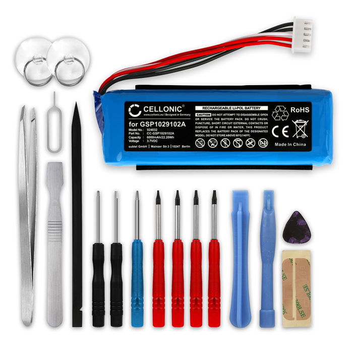 JBL Charge 3 (2016) Akku + Werkzeug-Set 6000mAh Ersatzakku Batterie von Cellonic