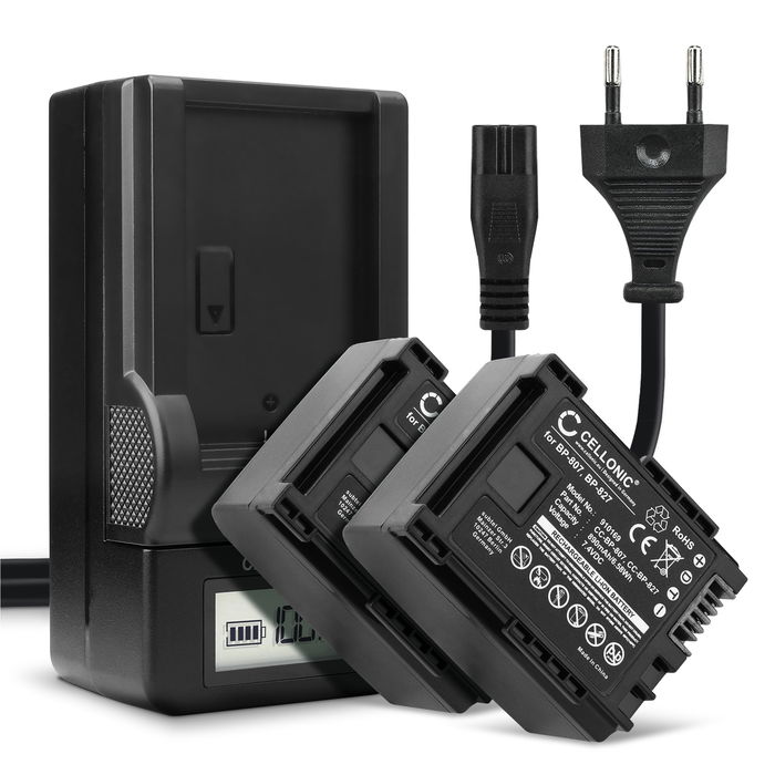 2x Akku für Canon BP-827 Ersatzakku 890mAh Batterie + Ladegerät