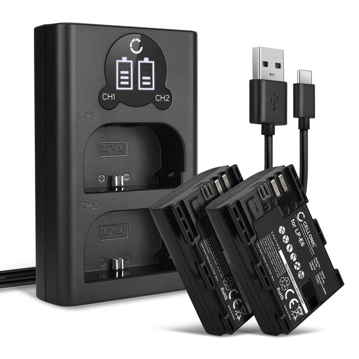 2x Canon EOS 6D Akku + Dual Ladegerät 2000mAh Ersatzakku Batterie von CELLONIC