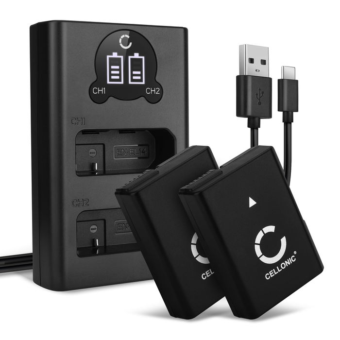 2x Nikon D3200 Akku + Dual Ladegerät 1050mAh Ersatzakku Batterie von CELLONIC