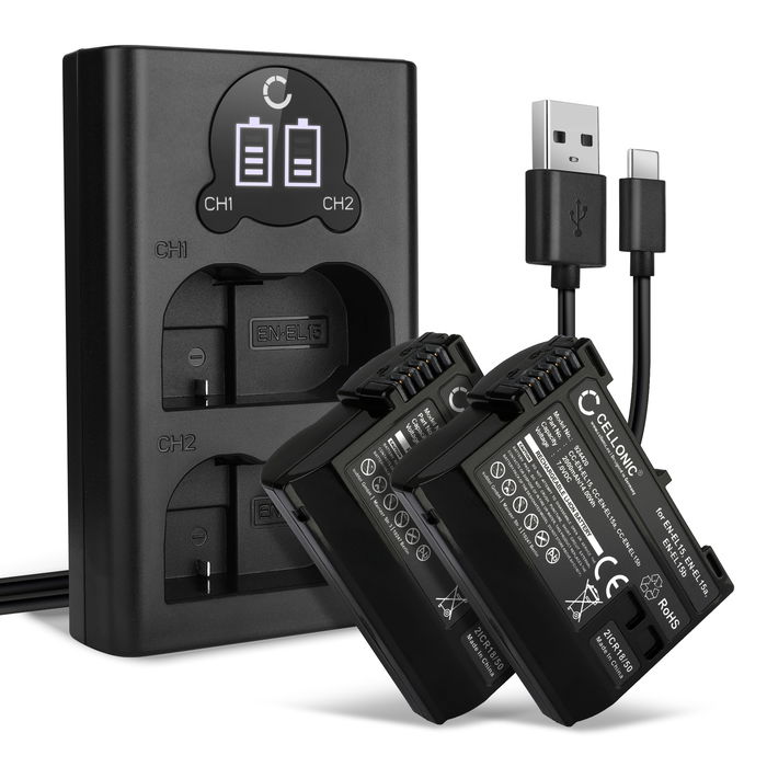 2x Nikon Z 7 II Akku + Dual Ladegerät 2000mAh Ersatzakku Batterie von CELLONIC