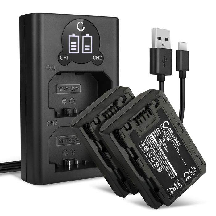 2x Sony Alpha 7 IV Akku + Dual Ladegerät 2040mAh Ersatzakku Batterie von CELLONIC