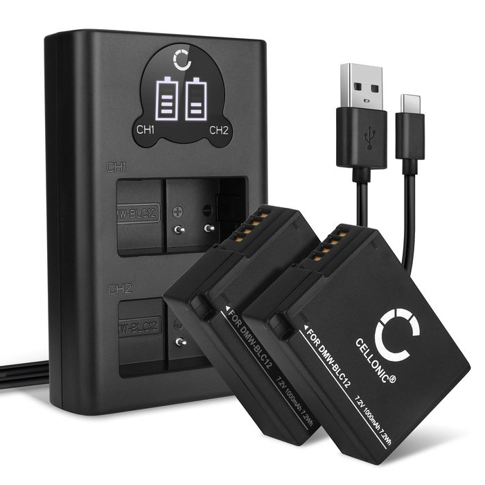 2x Panasonic Lumix DMC-G7 Akku + Dual Ladegerät 1000mAh Ersatzakku Batterie von CELLONIC