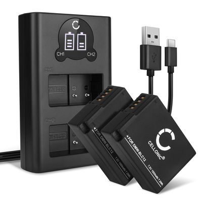 2x Kamera Akku für Panasonic G7 DMC-G7 G5 G6 G80 G81 G90 GX8 GH2 Lumix FZ1000 II DMC-FZ200 FZ2000 FZ300 - DMW-BLC12 DMW-BLC12E -BLC12PP Ersatzakku 1000mAh + Dual Ladegerät DE-A80A DE-A80 Ladekabel, Batterie