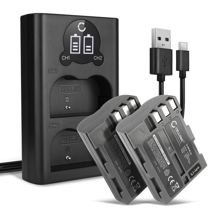 2x Nikon MH-18a Akku + Dual Ladegerät 2000mAh Ersatzakku Batterie von CELLONIC