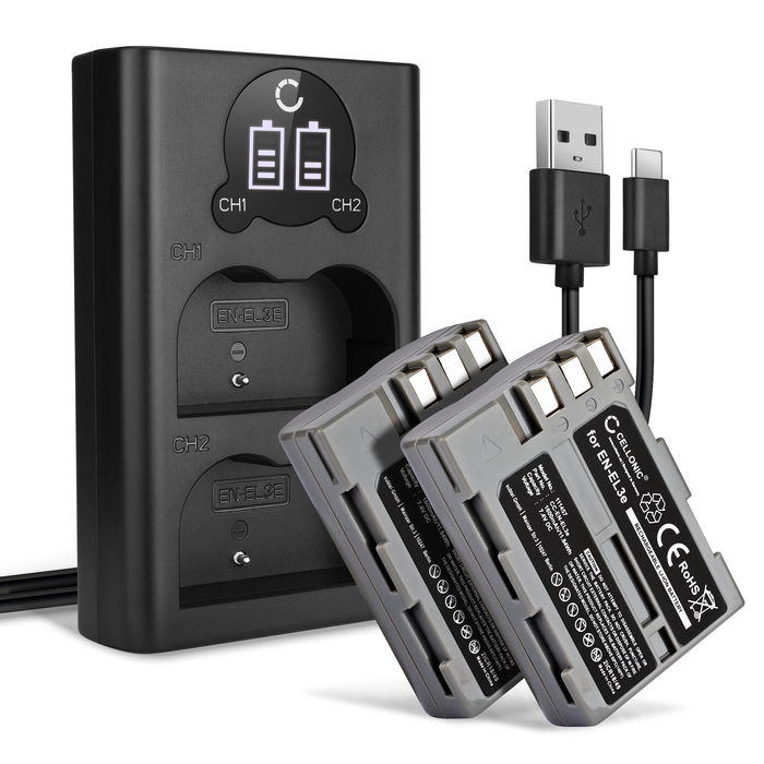 2x Nikon D700 Akku + Dual Ladegerät 1600mAh Ersatzakku Batterie von CELLONIC