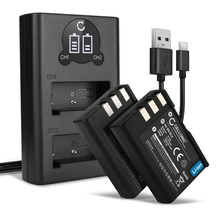 2x Nikon MH-23 Akku + Dual Ladegerät 1000mAh Ersatzakku Batterie von CELLONIC
