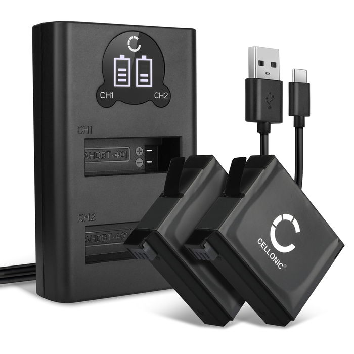 2x Akku für GoPro Hero 4 Ersatzakku 1160mAh Batterie + Dual Ladegerät