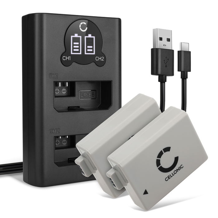 2x Canon EOS 500D Akku + Dual Ladegerät 1020mAh Ersatzakku Batterie von CELLONIC