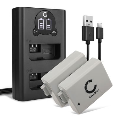 2x Kamera Akku für Canon EOS 1000D, EOS 450D, EOS 500D, EOS Rebel T1i, EOS Rebel XS, EOS Rebel Xsi - LP-E5 Ersatzakku 1020mAh + Dual Ladegerät LC-E5 CBC-E5 Ladekabel, Batterie