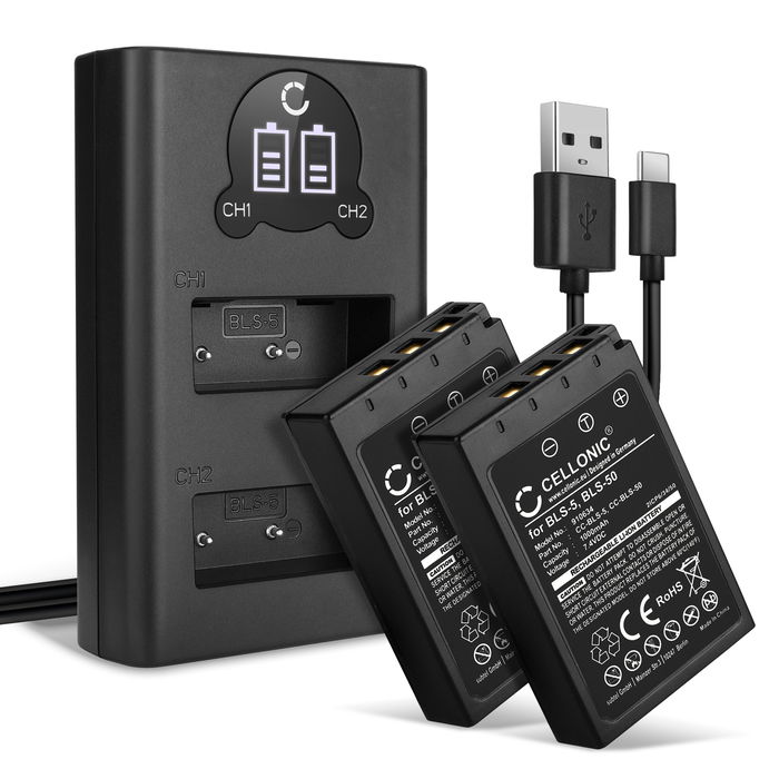 2x Olympus Pen E-PL10 Akku + Dual Ladegerät 1000mAh Ersatzakku Batterie von CELLONIC